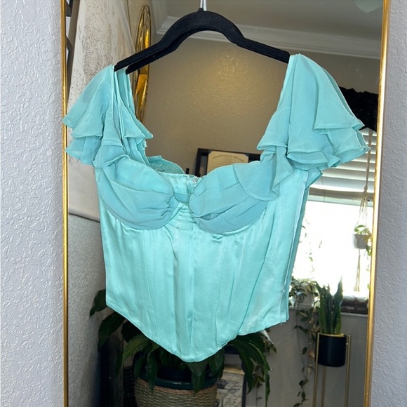 House Of CB Set 'Isabella' & 'Lila' Jade Ruffle Sleeve Maxi Skirt NWOT - Picture 9 of 14